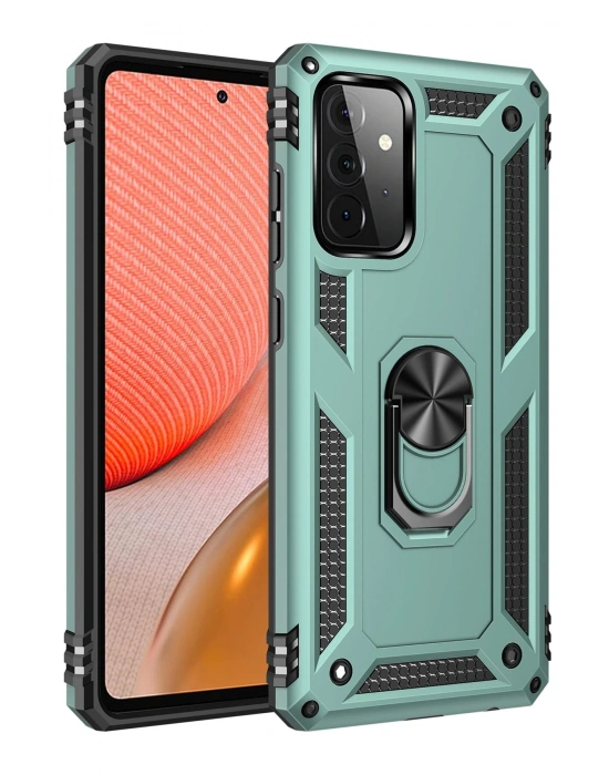 Newface Samsung Galaxy A72 Kılıf Sofya Yüzüklü Silikon Kapak - Yeşil