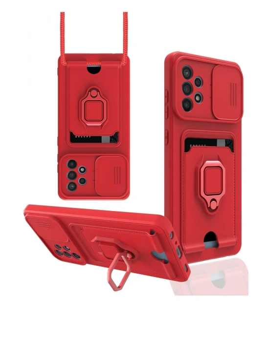 Newface Samsung Galaxy A72 Kılıf Zuma Kartvizitli Yüzüklü Silikon - Kırmızı