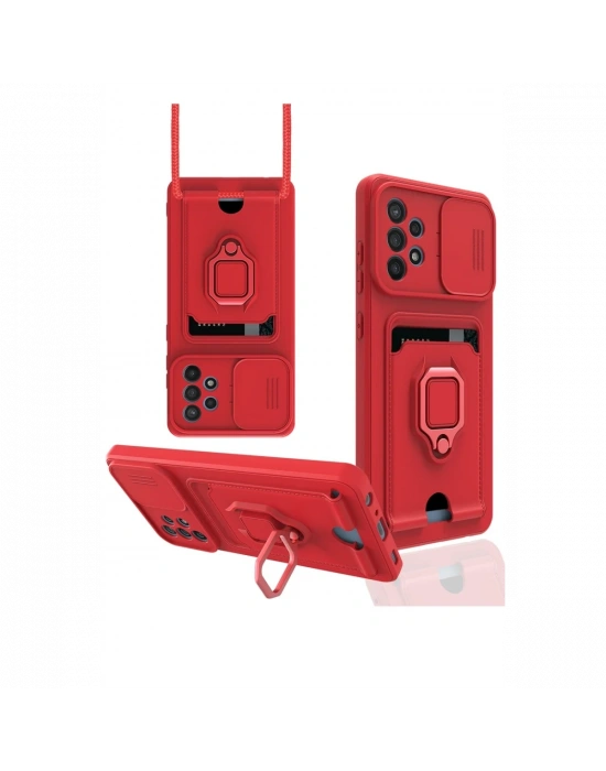 Newface Samsung Galaxy A72 Kılıf Zuma Kartvizitli Yüzüklü Silikon - Kırmızı