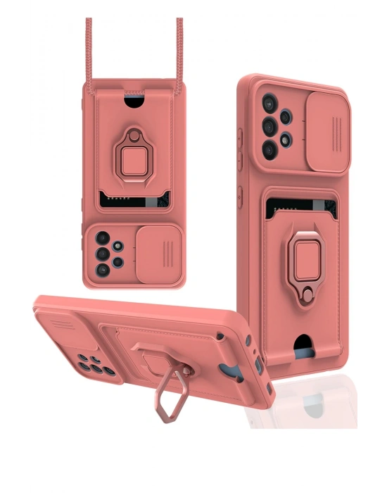 Newface Samsung Galaxy A72 Kılıf Zuma Kartvizitli Yüzüklü Silikon - Pembe