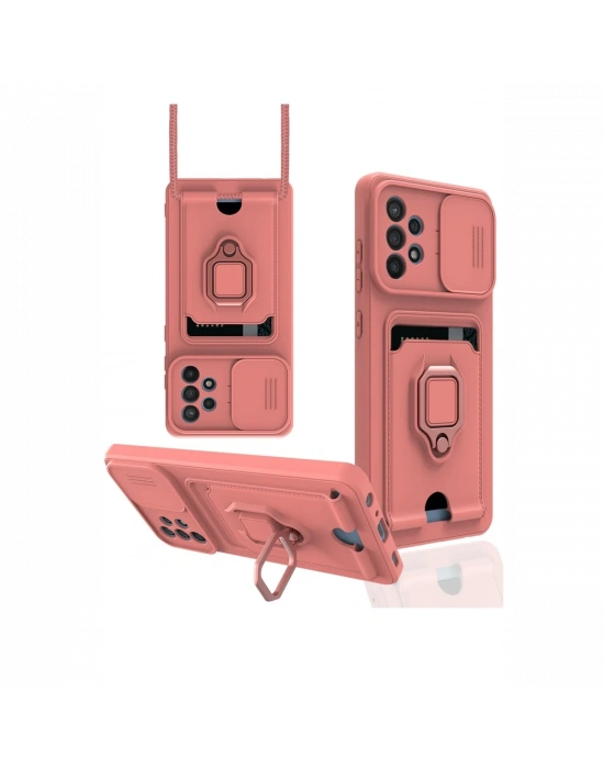 Newface Samsung Galaxy A72 Kılıf Zuma Kartvizitli Yüzüklü Silikon - Pembe