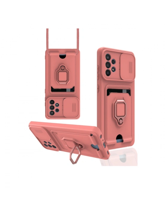 Newface Samsung Galaxy A72 Kılıf Zuma Kartvizitli Yüzüklü Silikon - Pembe