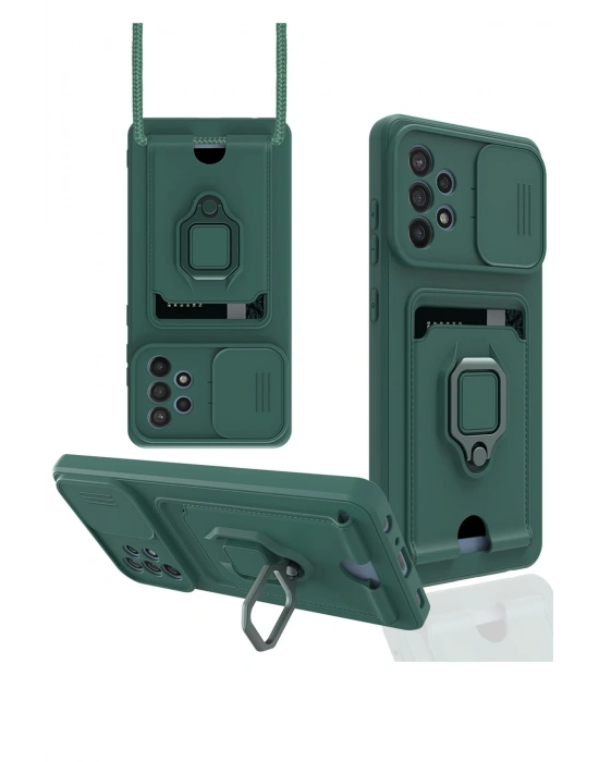 Newface Samsung Galaxy A72 Kılıf Zuma Kartvizitli Yüzüklü Silikon - Yeşil