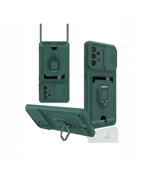 Newface Samsung Galaxy A72 Kılıf Zuma Kartvizitli Yüzüklü Silikon - Yeşil