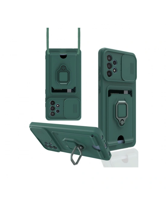 Newface Samsung Galaxy A72 Kılıf Zuma Kartvizitli Yüzüklü Silikon - Yeşil