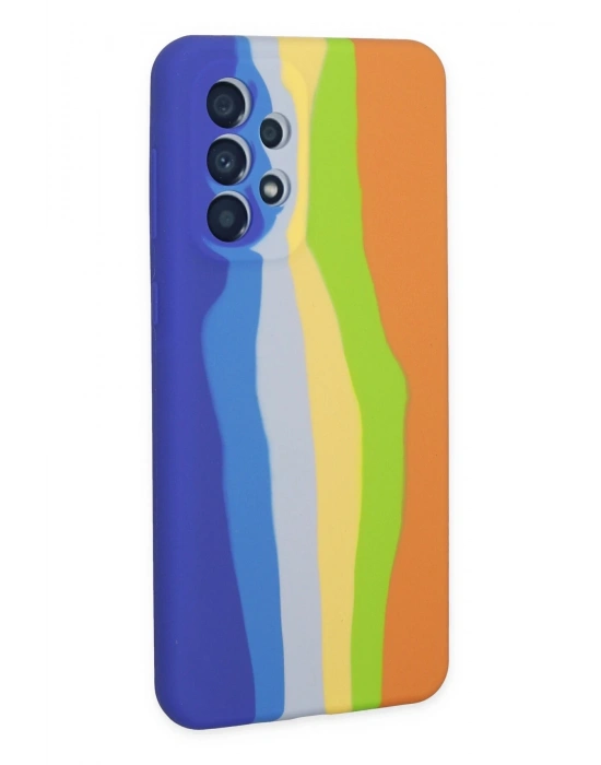 Newface Samsung Galaxy A73 5G Kılıf Ebruli Lansman Silikon - Mavi-Turuncu