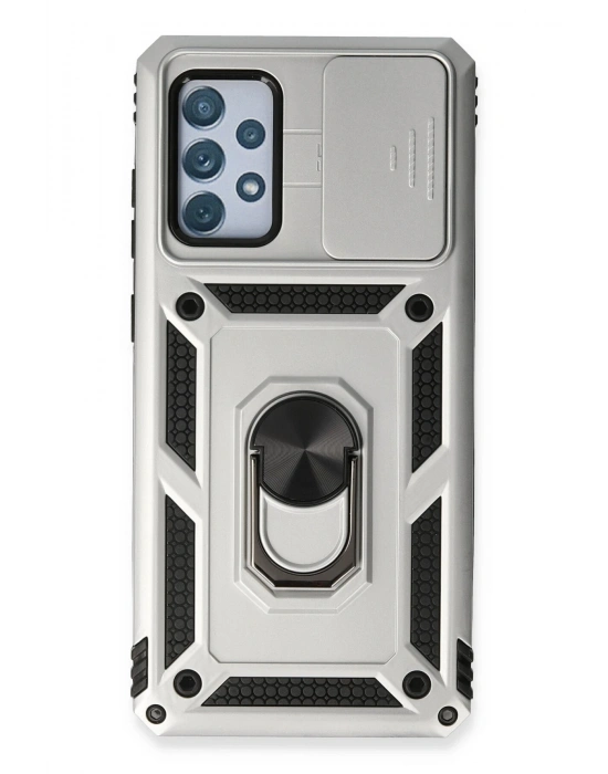 Newface Samsung Galaxy A73 5G Kılıf Pars Lens Yüzüklü Silikon - Gümüş