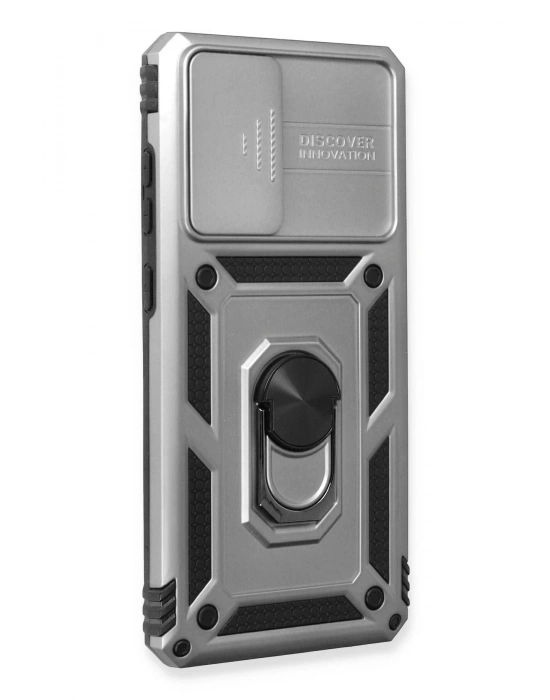 Newface Samsung Galaxy A73 5G Kılıf Pars Lens Yüzüklü Silikon - Gümüş