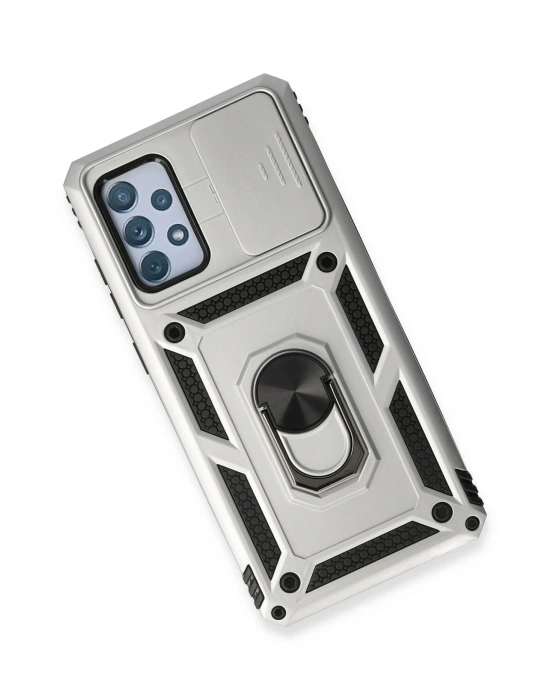 Newface Samsung Galaxy A73 5G Kılıf Pars Lens Yüzüklü Silikon - Gümüş