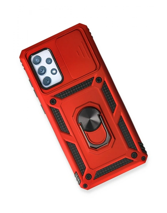 Newface Samsung Galaxy A73 5G Kılıf Pars Lens Yüzüklü Silikon - Kırmızı