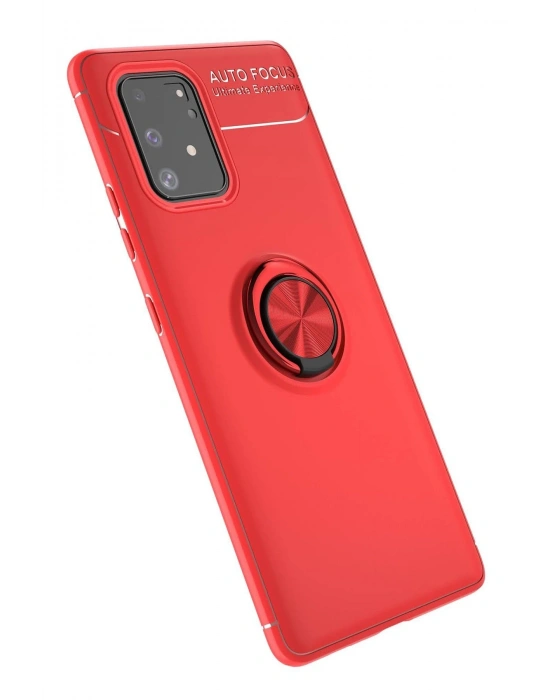 Newface Samsung Galaxy A91 / S10 Lite Kılıf Range Yüzüklü Silikon - Kırmızı