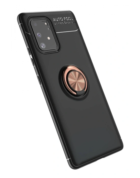 Newface Samsung Galaxy A91 / S10 Lite Kılıf Range Yüzüklü Silikon - Siyah-Gold