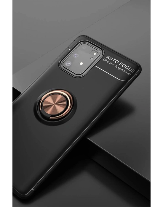 Newface Samsung Galaxy A91 / S10 Lite Kılıf Range Yüzüklü Silikon - Siyah-Gold