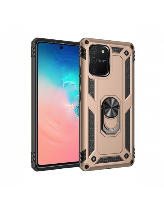 Newface Samsung Galaxy A91 / S10 Lite Kılıf Sofya Yüzüklü Silikon Kapak - Gold