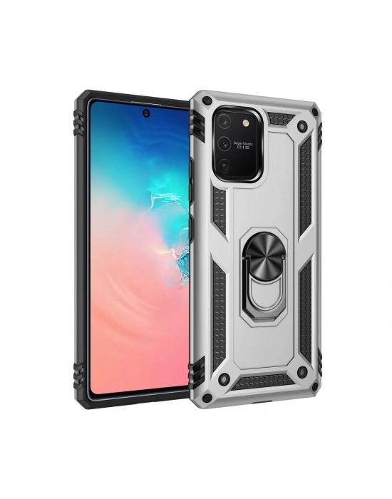 Newface Samsung Galaxy A91 / S10 Lite Kılıf Sofya Yüzüklü Silikon Kapak - Gümüş