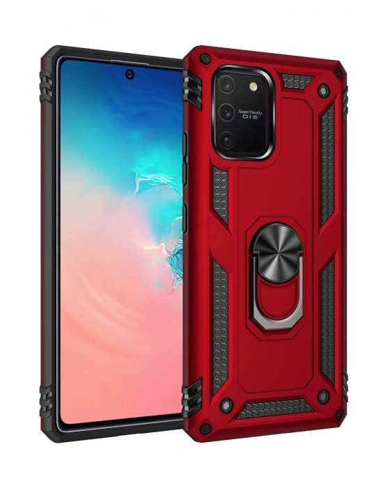 Newface Samsung Galaxy A91 / S10 Lite Kılıf Sofya Yüzüklü Silikon Kapak - Kırmızı