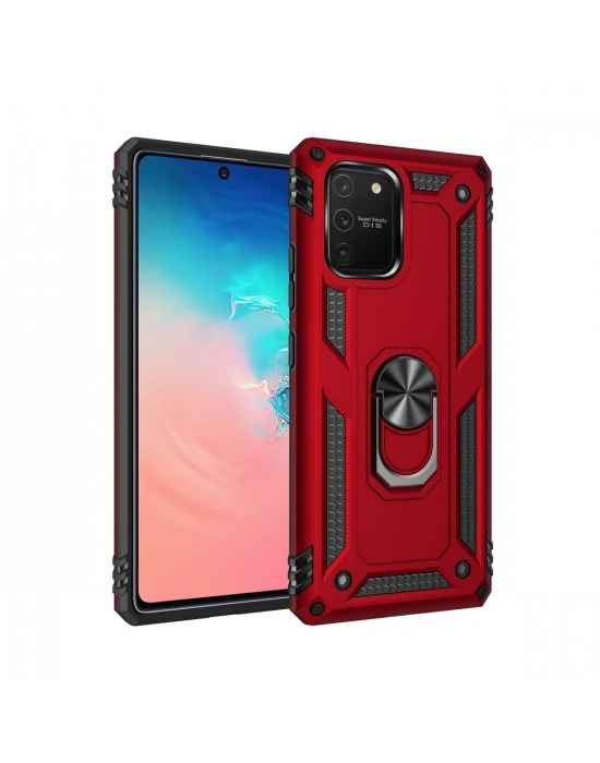 Newface Samsung Galaxy A91 / S10 Lite Kılıf Sofya Yüzüklü Silikon Kapak - Kırmızı