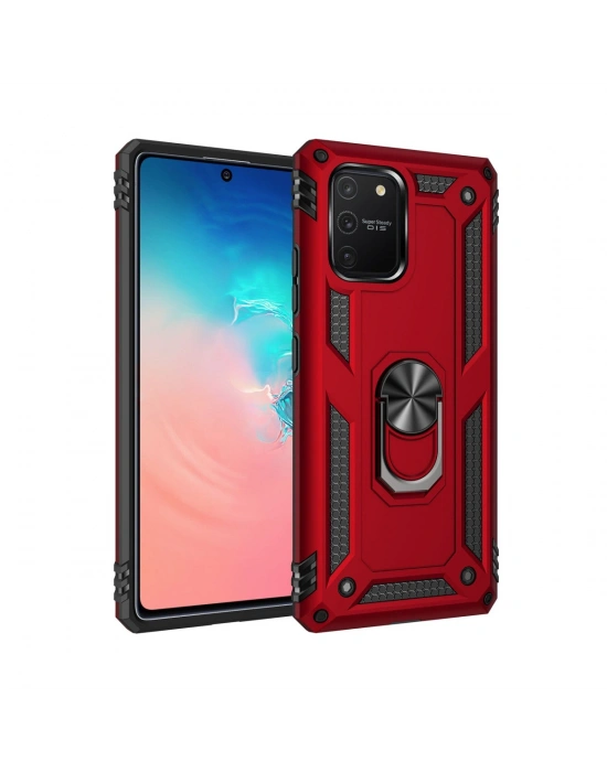 Newface Samsung Galaxy A91 / S10 Lite Kılıf Sofya Yüzüklü Silikon Kapak - Kırmızı