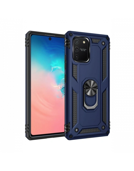 Newface Samsung Galaxy A91 / S10 Lite Kılıf Sofya Yüzüklü Silikon Kapak - Lacivert