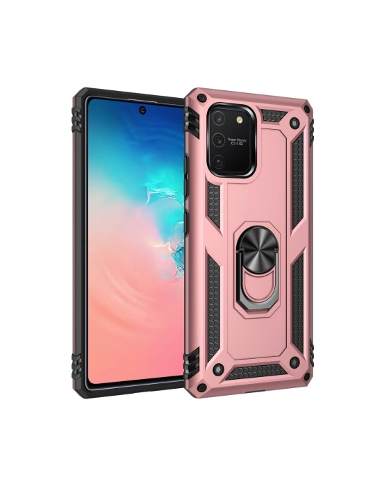 Newface Samsung Galaxy A91 / S10 Lite Kılıf Sofya Yüzüklü Silikon Kapak - Rose