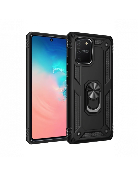 Newface Samsung Galaxy A91 / S10 Lite Kılıf Sofya Yüzüklü Silikon Kapak - Siyah