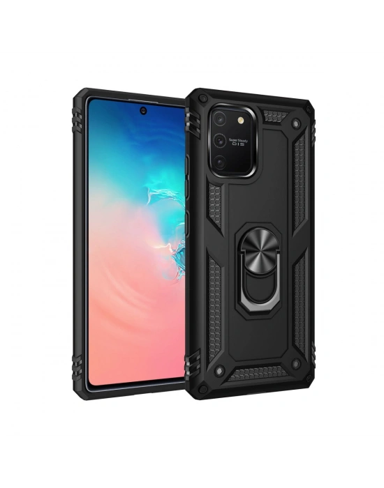 Newface Samsung Galaxy A91 / S10 Lite Kılıf Sofya Yüzüklü Silikon Kapak - Siyah