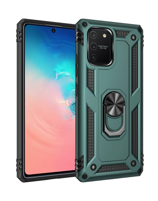 Newface Samsung Galaxy A91 / S10 Lite Kılıf Sofya Yüzüklü Silikon Kapak - Yeşil