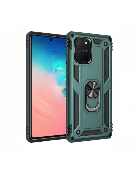 Newface Samsung Galaxy A91 / S10 Lite Kılıf Sofya Yüzüklü Silikon Kapak - Yeşil