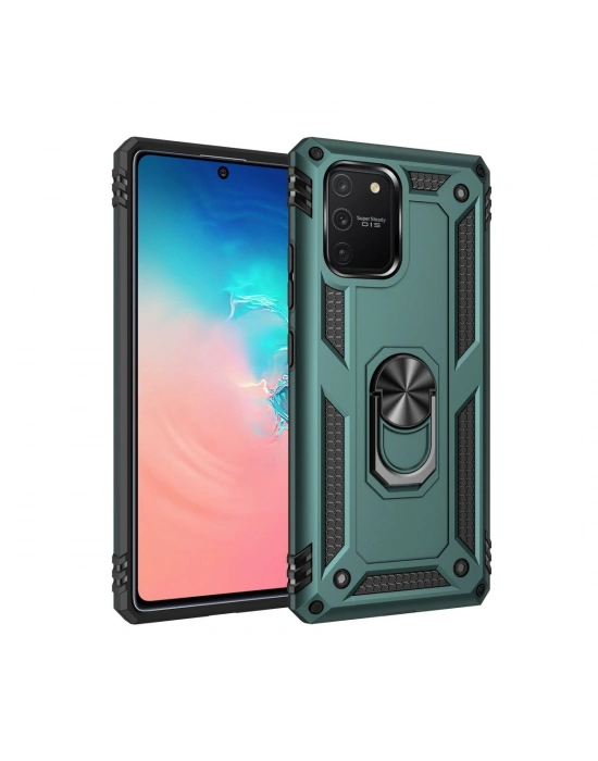 Newface Samsung Galaxy A91 / S10 Lite Kılıf Sofya Yüzüklü Silikon Kapak - Yeşil