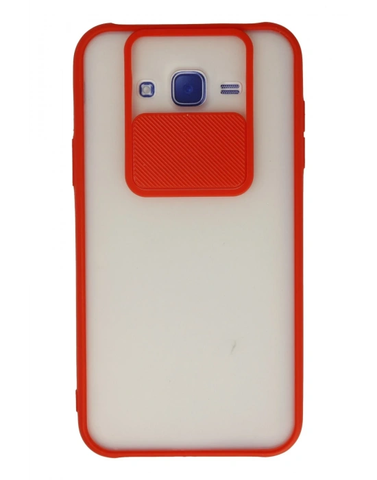 Newface Samsung Galaxy J7 Kılıf Palm Buzlu Kamera Sürgülü Silikon - Kırmızı