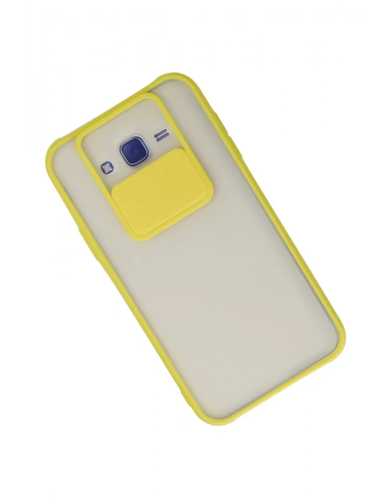 Newface Samsung Galaxy J7 Kılıf Palm Buzlu Kamera Sürgülü Silikon - Sarı