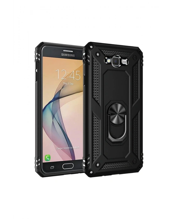 Newface Samsung Galaxy J7 Kılıf Sofya Yüzüklü Silikon Kapak - Siyah