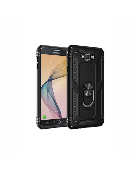 Newface Samsung Galaxy J7 Kılıf Sofya Yüzüklü Silikon Kapak - Siyah