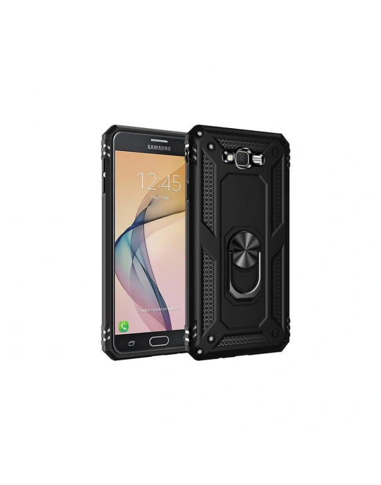 Newface Samsung Galaxy J7 Kılıf Sofya Yüzüklü Silikon Kapak - Siyah