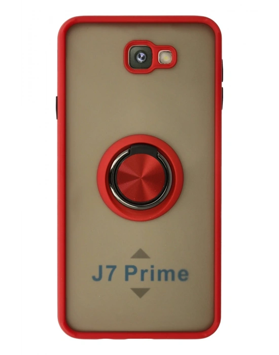 Newface Samsung Galaxy J7 Prime Kılıf Montreal Yüzüklü Silikon Kapak - Kırmızı