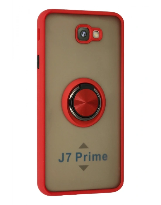 Newface Samsung Galaxy J7 Prime Kılıf Montreal Yüzüklü Silikon Kapak - Kırmızı