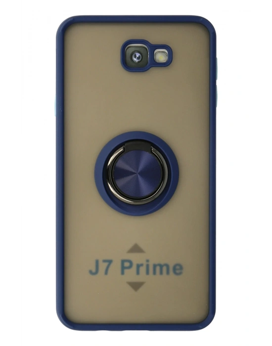 Newface Samsung Galaxy J7 Prime Kılıf Montreal Yüzüklü Silikon Kapak - Lacivert