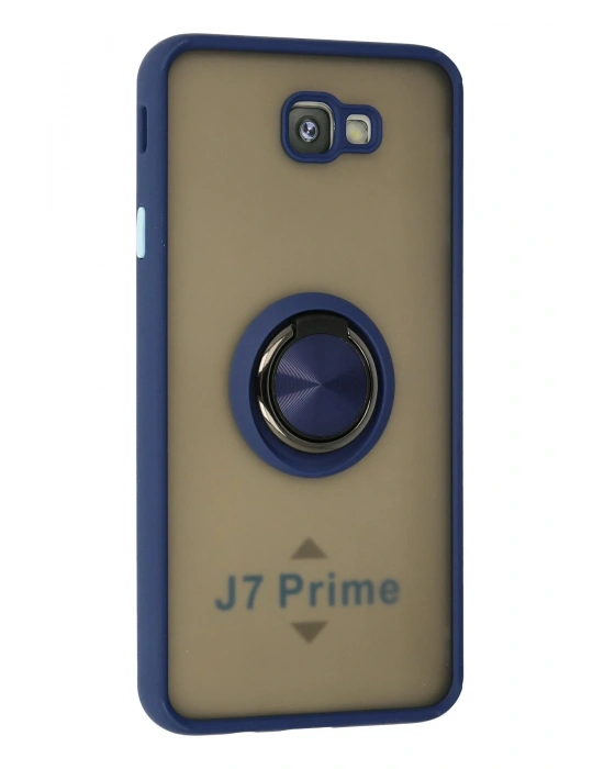 Newface Samsung Galaxy J7 Prime Kılıf Montreal Yüzüklü Silikon Kapak - Lacivert