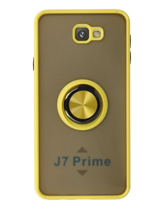 Newface Samsung Galaxy J7 Prime Kılıf Montreal Yüzüklü Silikon Kapak - Sarı