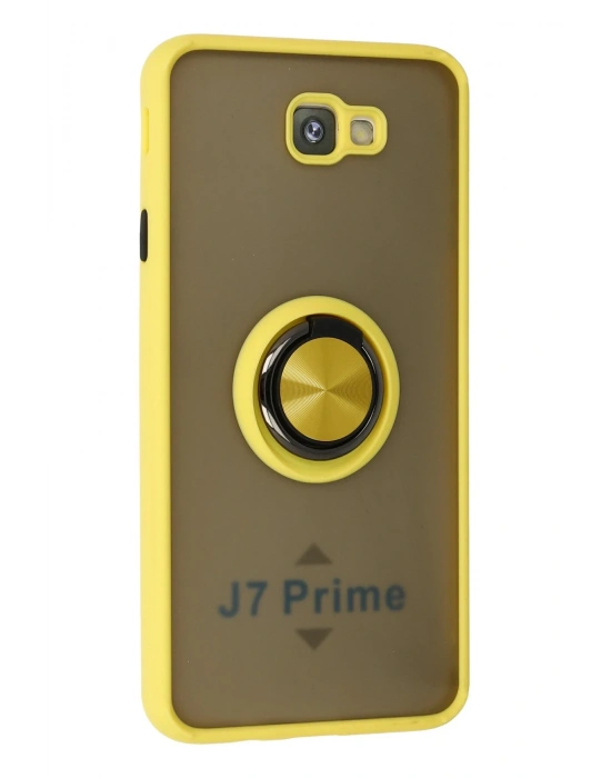 Newface Samsung Galaxy J7 Prime Kılıf Montreal Yüzüklü Silikon Kapak - Sarı