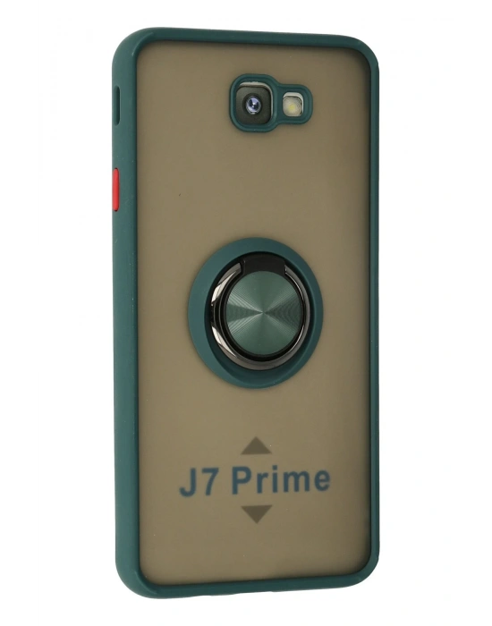 Newface Samsung Galaxy J7 Prime Kılıf Montreal Yüzüklü Silikon Kapak - Yeşil