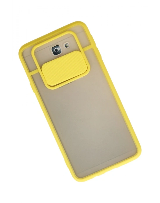 Newface Samsung Galaxy J7 Prime Kılıf Palm Buzlu Kamera Sürgülü Silikon - Sarı
