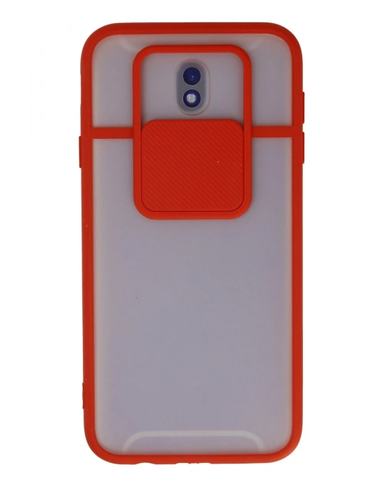 Newface Samsung Galaxy J7 Pro / J730 Kılıf Palm Buzlu Kamera Sürgülü Silikon - Kırmızı