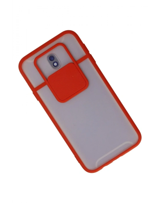 Newface Samsung Galaxy J7 Pro / J730 Kılıf Palm Buzlu Kamera Sürgülü Silikon - Kırmızı