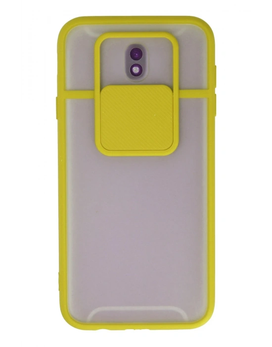 Newface Samsung Galaxy J7 Pro / J730 Kılıf Palm Buzlu Kamera Sürgülü Silikon - Sarı