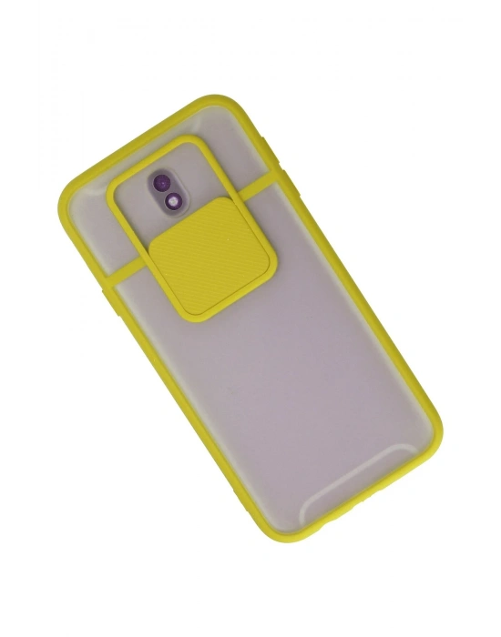 Newface Samsung Galaxy J7 Pro / J730 Kılıf Palm Buzlu Kamera Sürgülü Silikon - Sarı