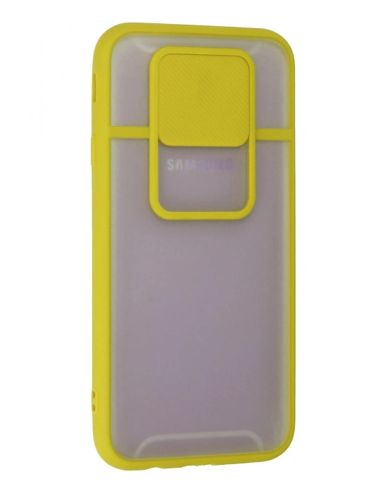 Newface Samsung Galaxy J7 Pro / J730 Kılıf Palm Buzlu Kamera Sürgülü Silikon - Sarı