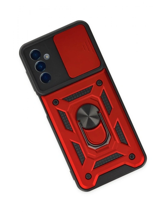 Newface Samsung Galaxy M13 Kılıf Pars Lens Yüzüklü Silikon - Kırmızı