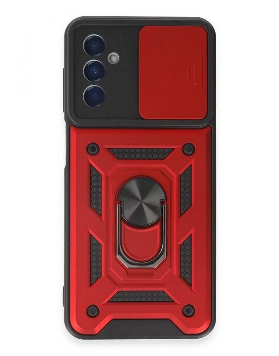 Newface Samsung Galaxy M14 5G Kılıf Pars Lens Yüzüklü Silikon - Kırmızı