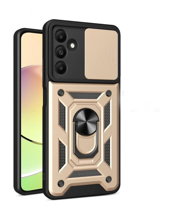 Newface Samsung Galaxy M15 Kılıf Pars Lens Yüzüklü Silikon - Gold